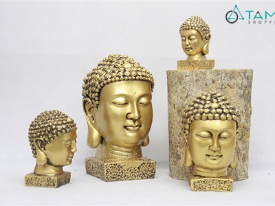 Tượng đầu Phật trang trí màu vàng đồng nhiều cỡ